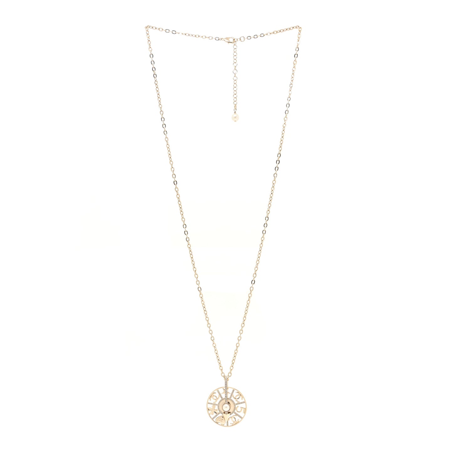 Crystal Pearl CC Long Pendant Necklace Gold