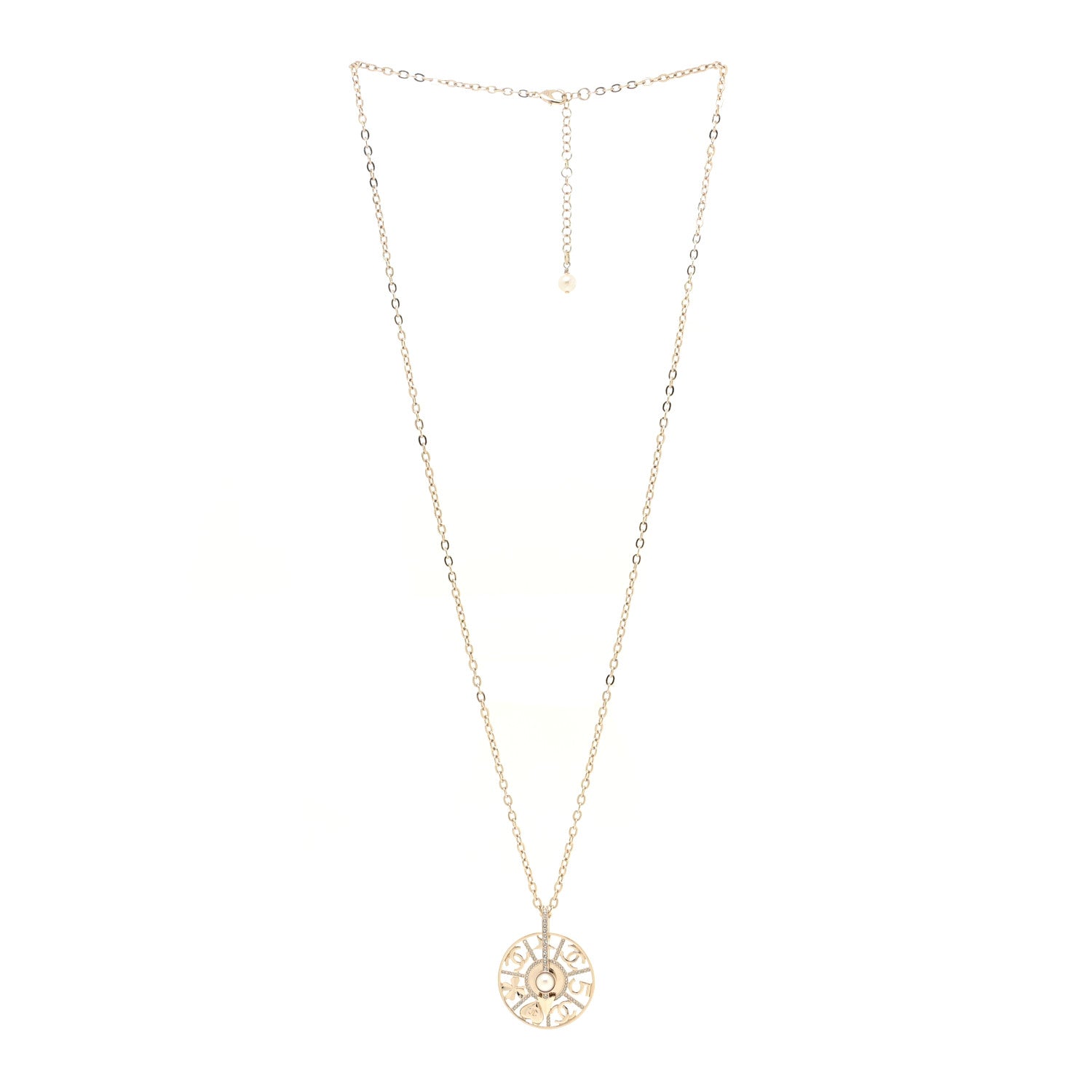 Chanel Crystal Pearl CC Long Pendant Necklace Gold 3 of 5