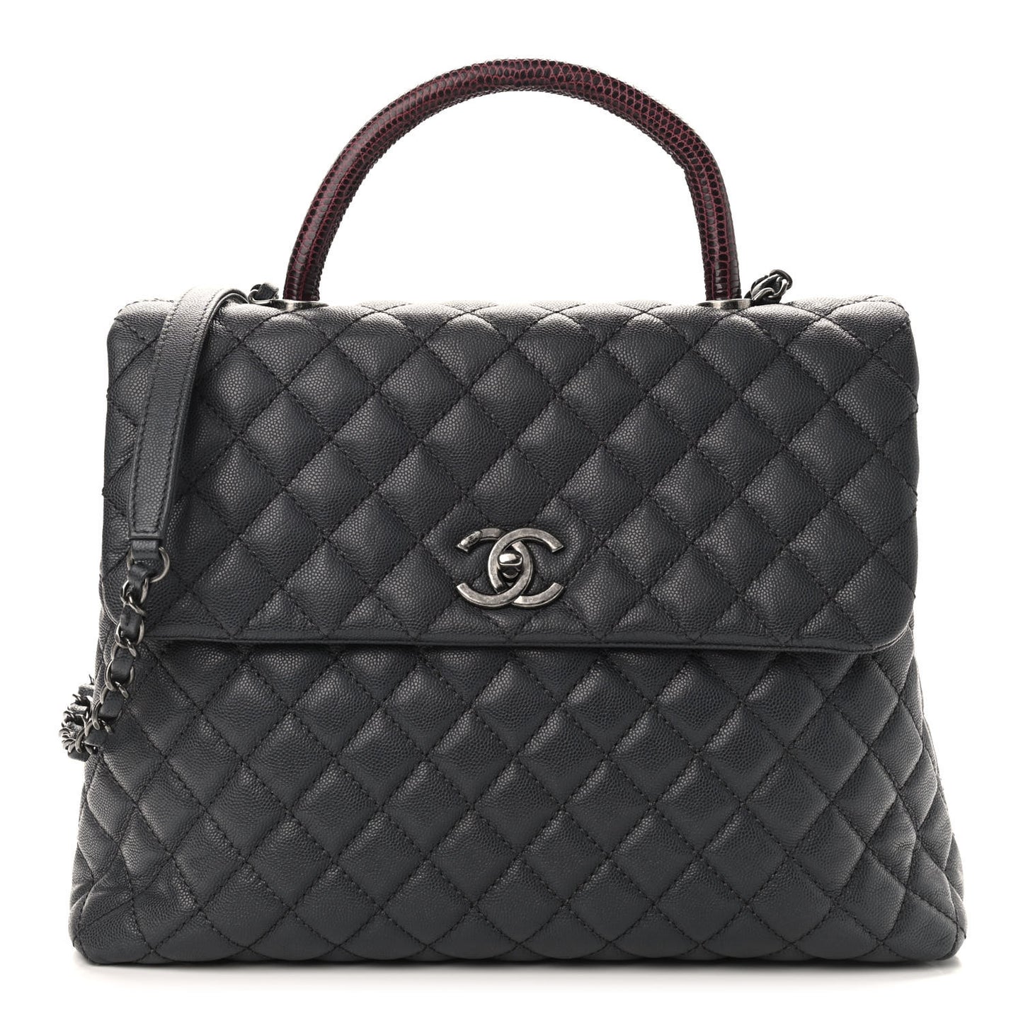 Caviar Lizard Quilted Large Coco Handle Flap Grey