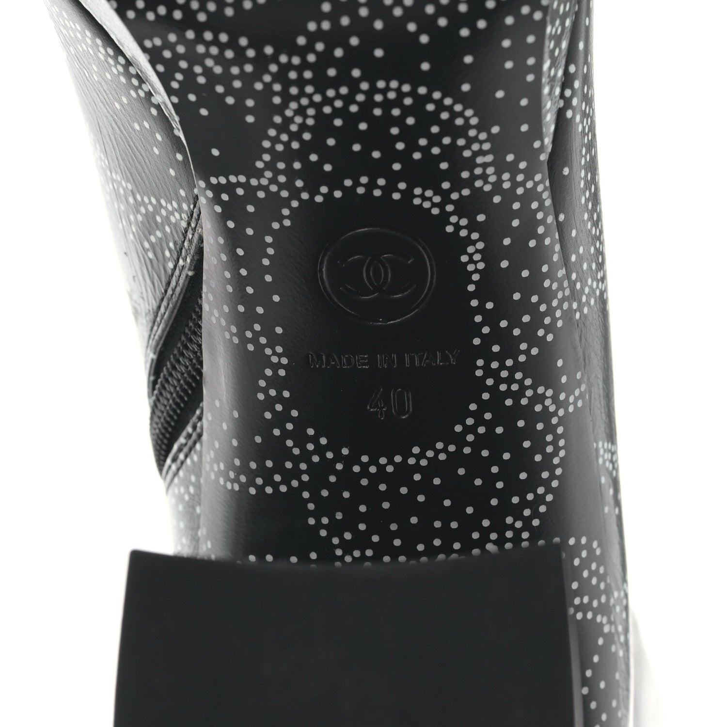 Chanel Calfskin Camellia Printed High Boots 40 Black White 6 of 8