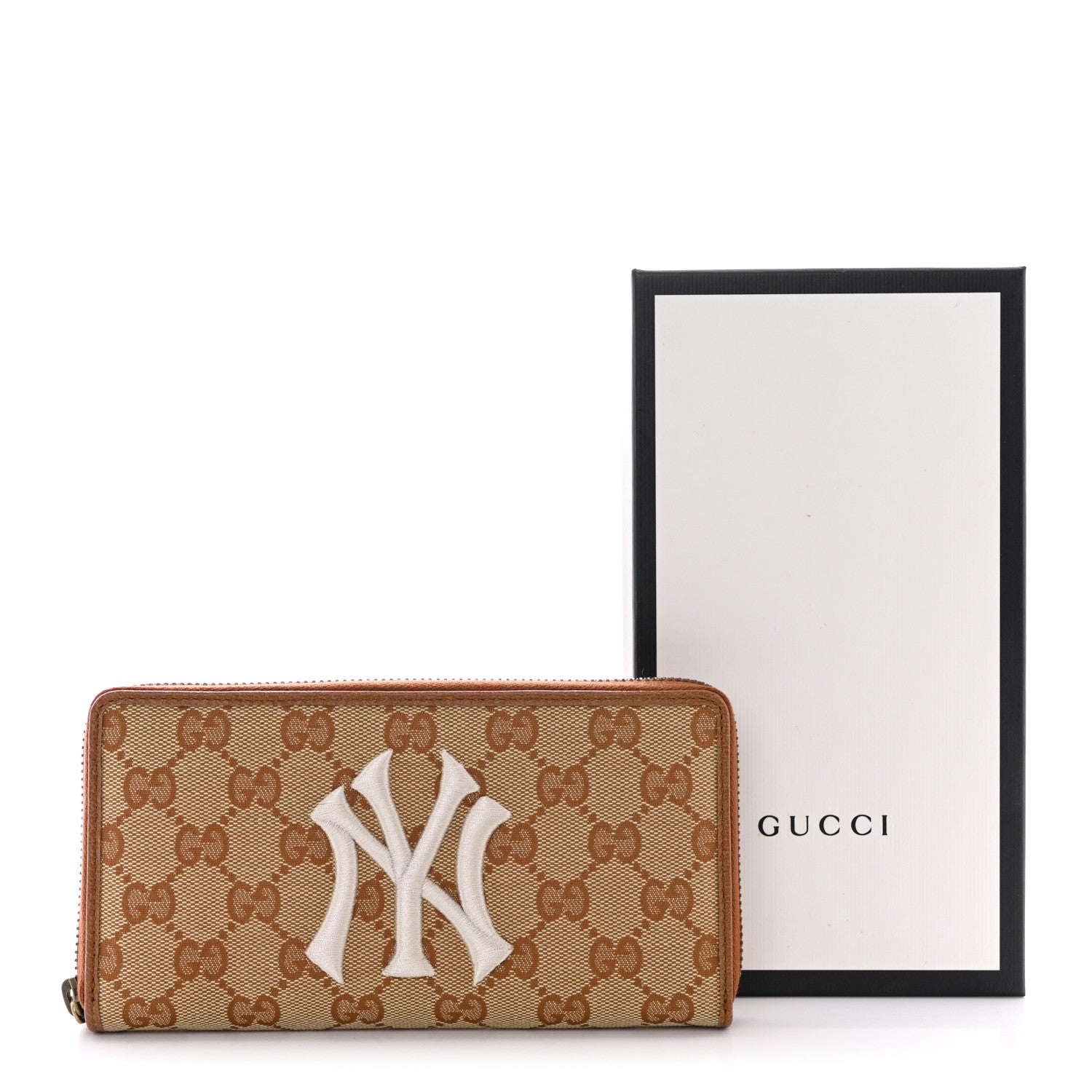 Gucci X MLB GG Monogram NY Yankees Zip Around Wallet Beige Ruggine Ivory 12 of 12