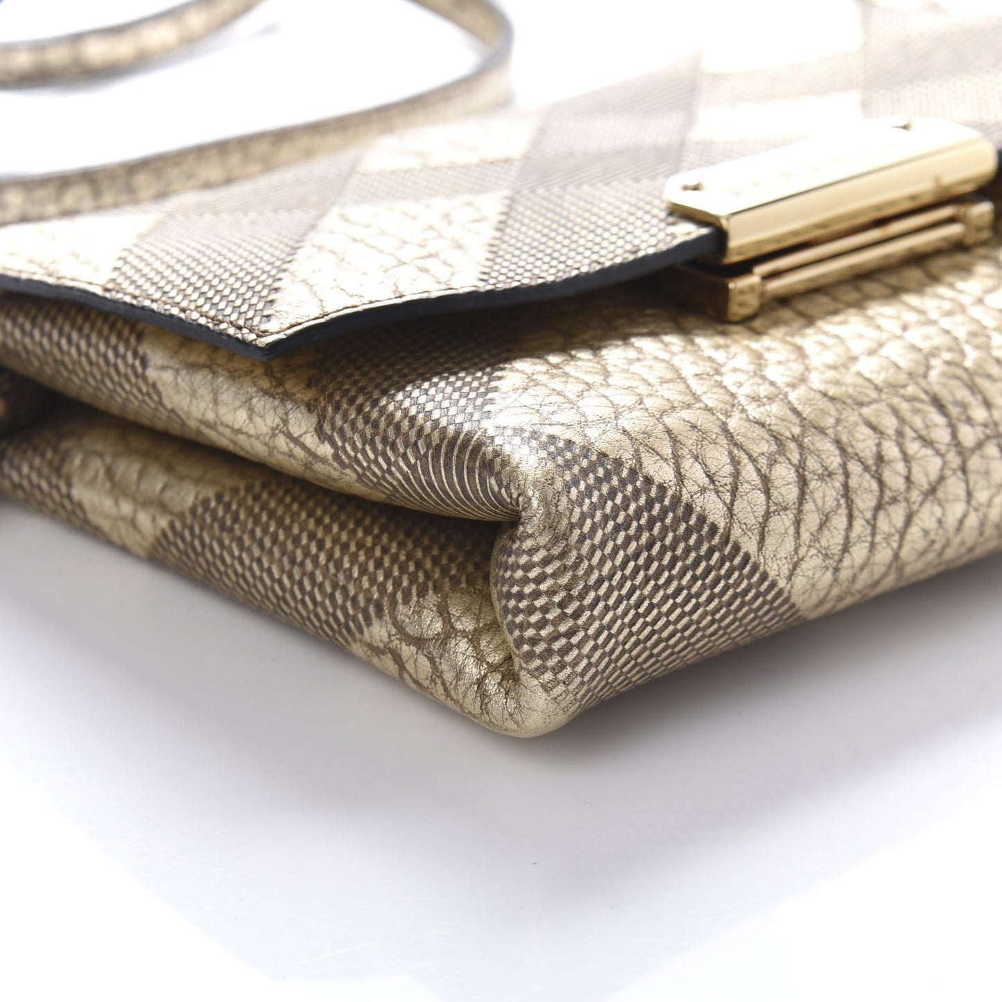 Metallic Signature Grain Calfskin Check Embossed Langley Crossbody Gold