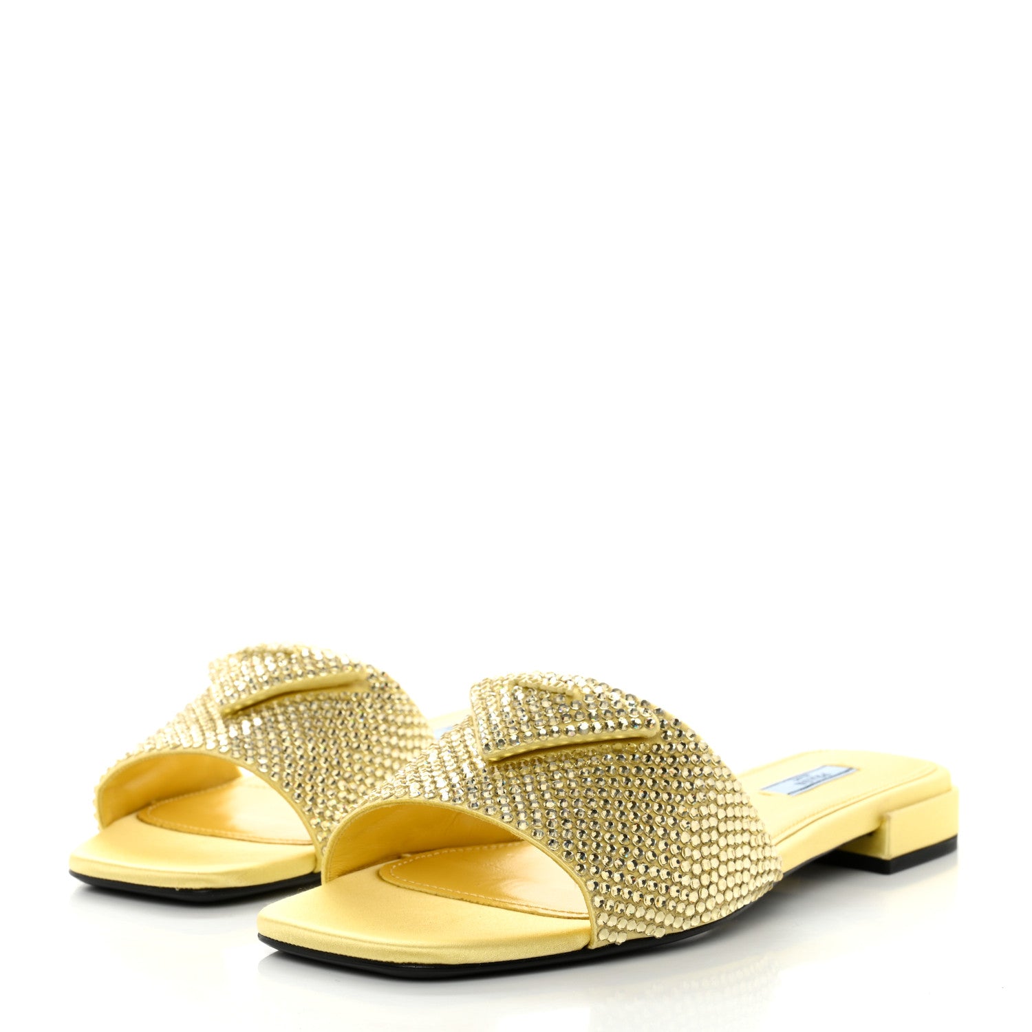 Prada Satin Crystal Logo 10mm Slide Sandals 40 Ananas 3 of 8