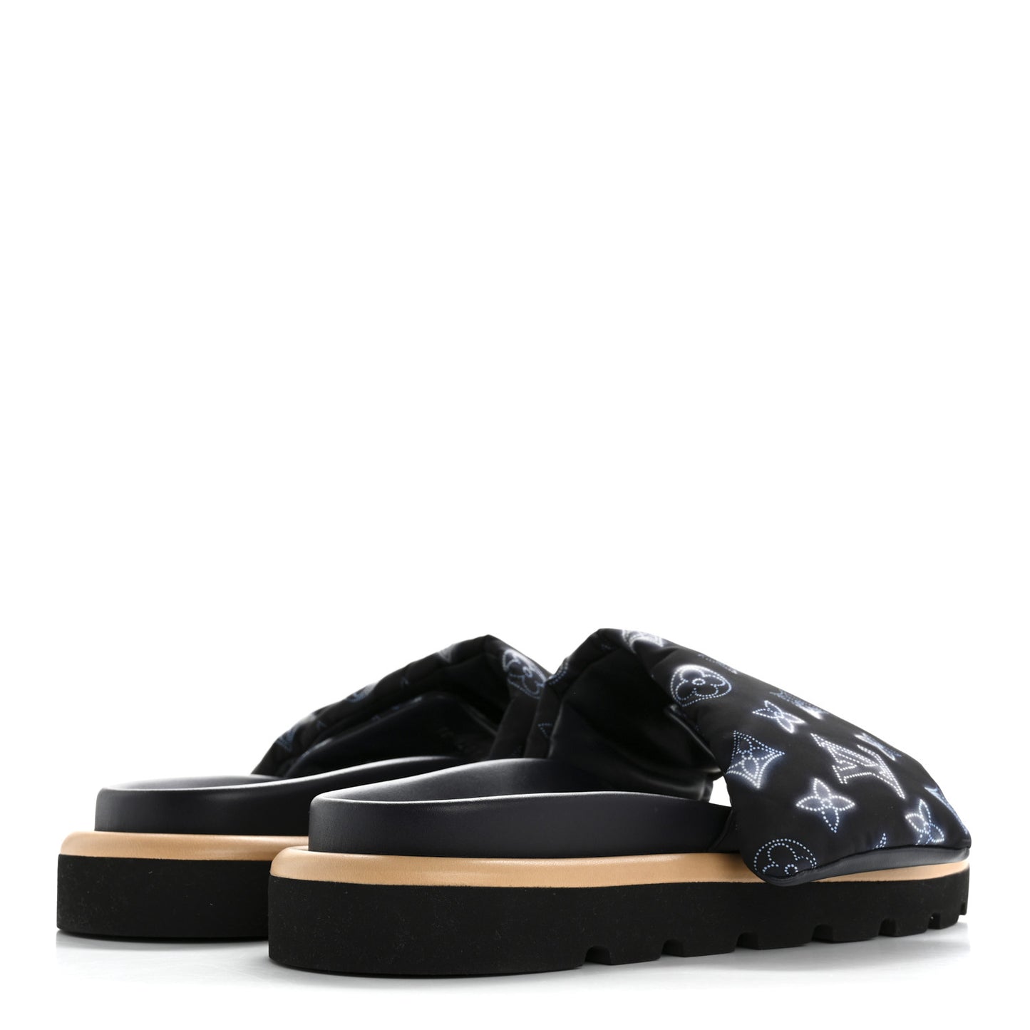 Nylon Monogram Womens Pool Pillow Comfort Mules 38 Navy Blue
