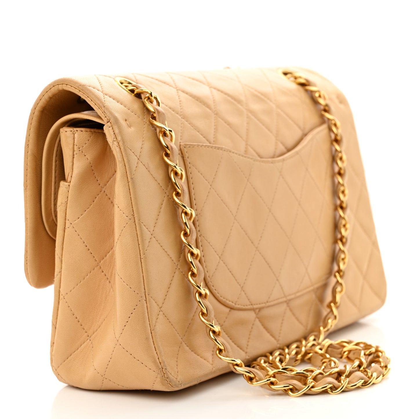 Lambskin Quilted Medium Double Flap Beige