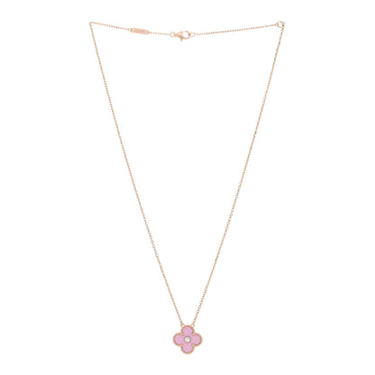 Van Cleef & Arpels 18K Rose Gold Diamond Pink Porcelain Vintage Alhambra Pendant Necklace 2 of 4