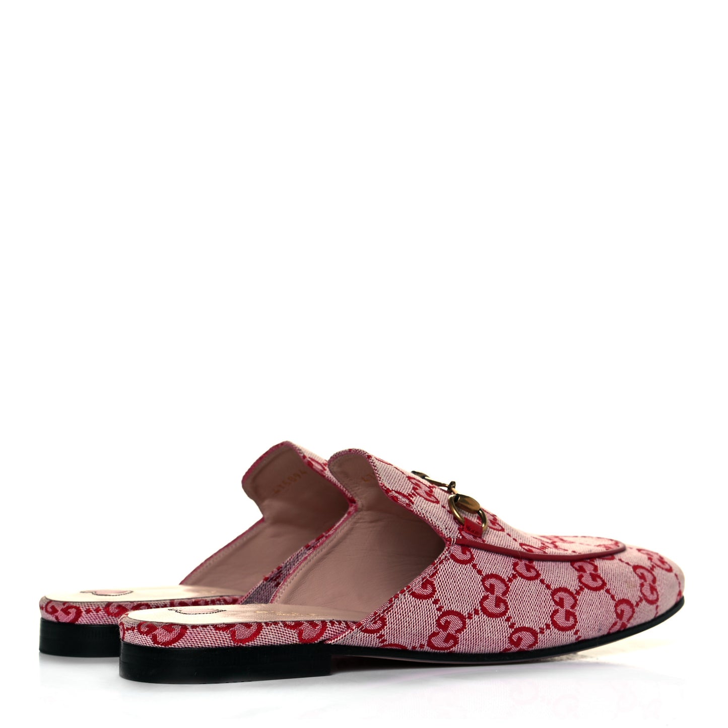 Canvas GG Monogram Horsebit Womens Princetown Slippers 38.5 Gardenia Hibiscus Red
