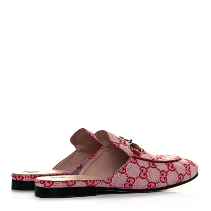 Gucci Canvas GG Monogram Horsebit Womens Princetown Slippers 38.5 Gardenia Hibiscus Red 4 of 10