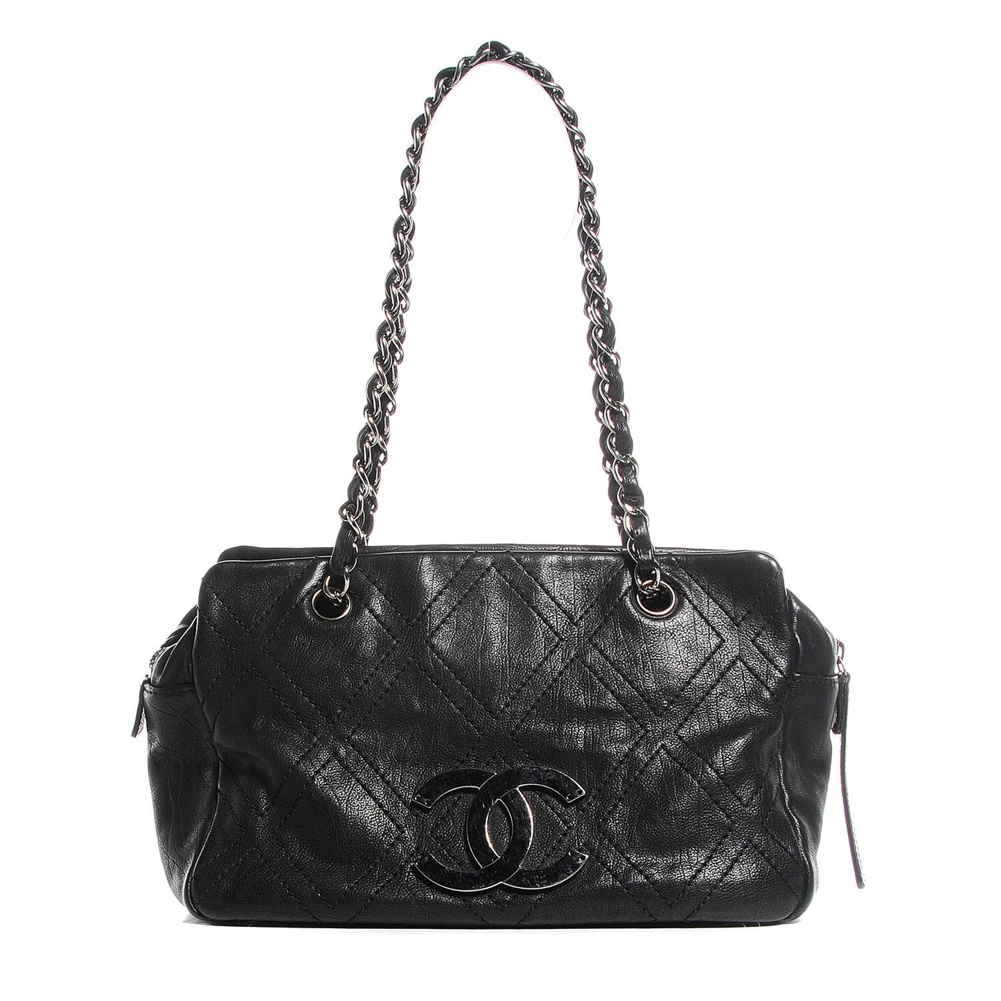 Calfskin Small Diamond Stitch Tote Black