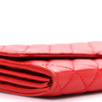 Chanel Lambskin Quilted East West Flap Clutch Red 9 of 11
