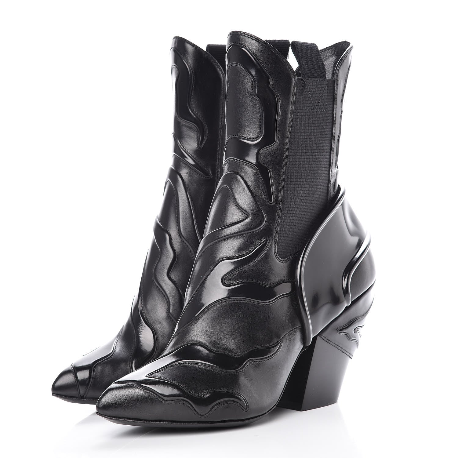 Louis Vuitton Calfskin Patent Monogram Fireball Ankle Boots 36.5 Black 3 of 9