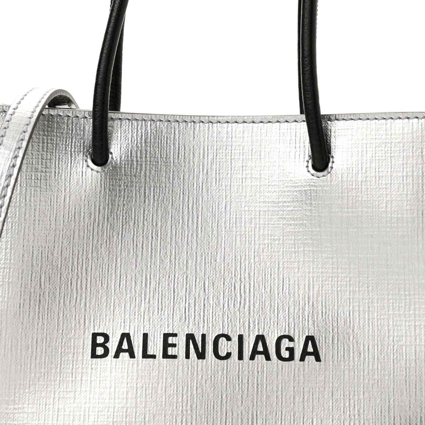 Metallic Squared Calfskin Logo North South Shopper Tote XXS Silver
