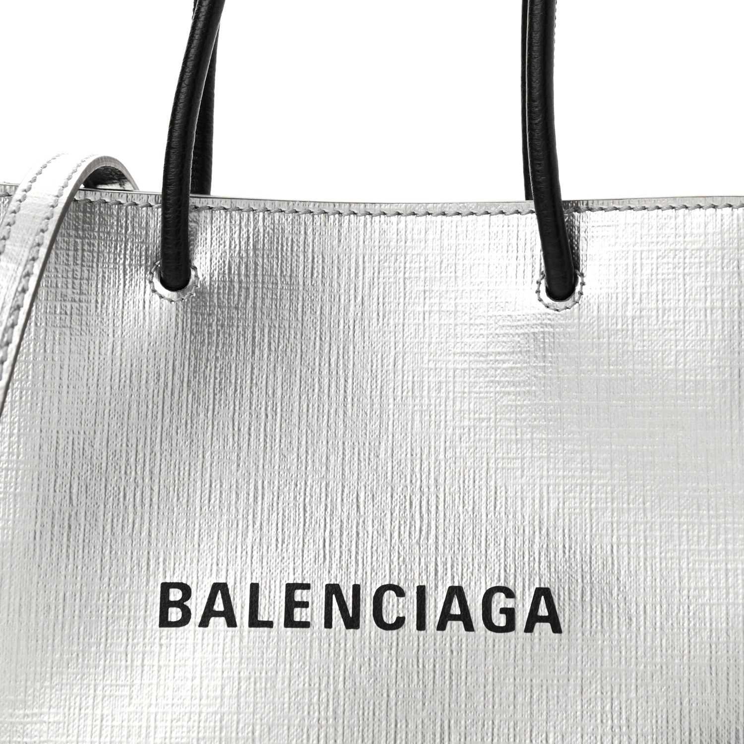 Balenciaga Metallic Squared Calfskin Logo North South Shopper Tote XXS Silver 7 of 10