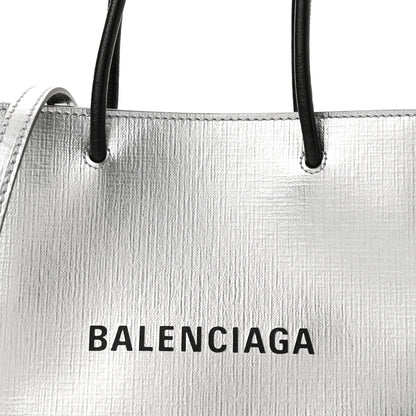 Balenciaga Metallic Squared Calfskin Logo North South Shopper Tote XXS Silver 7 of 10