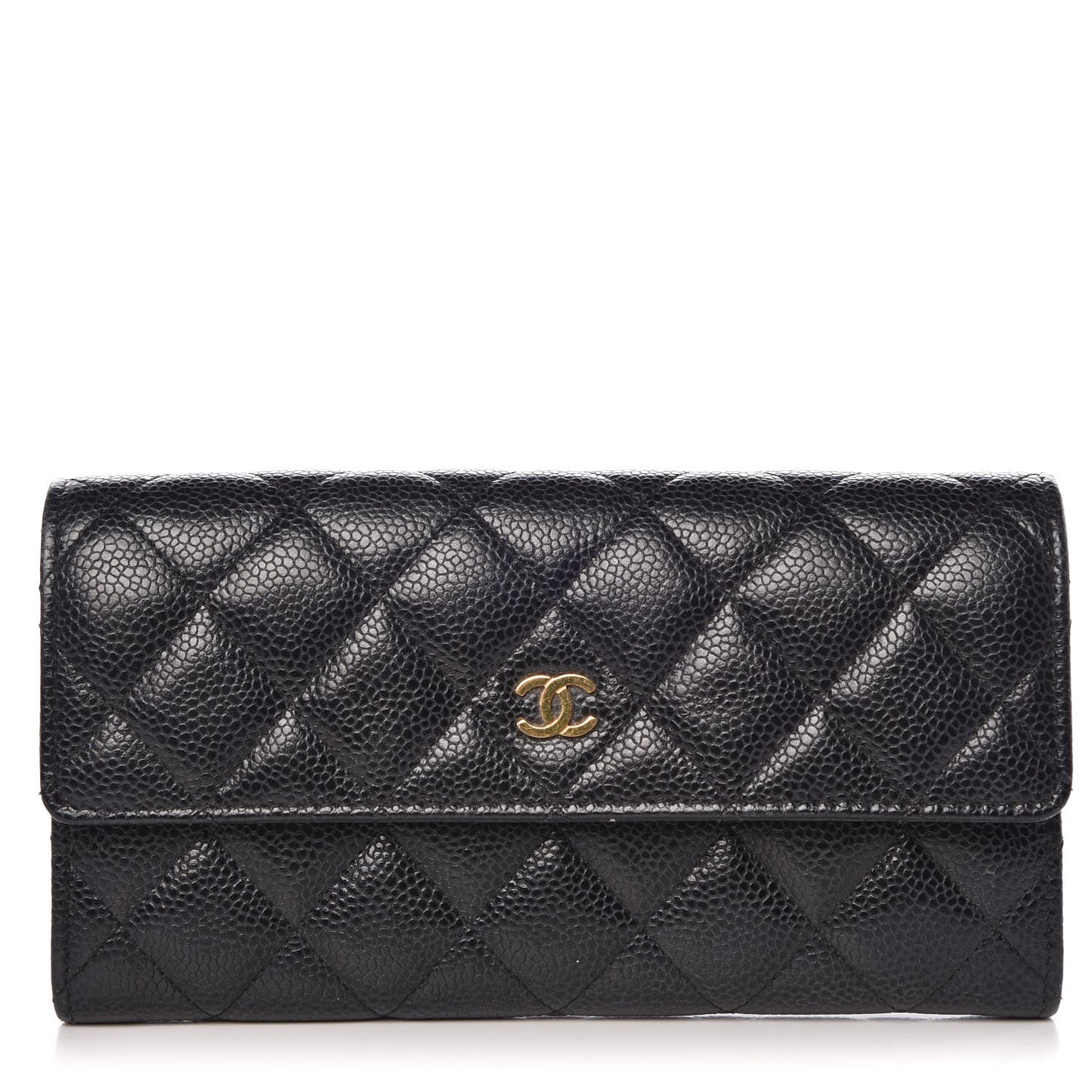 Caviar Quilted Large Gusset Flap Wallet Black