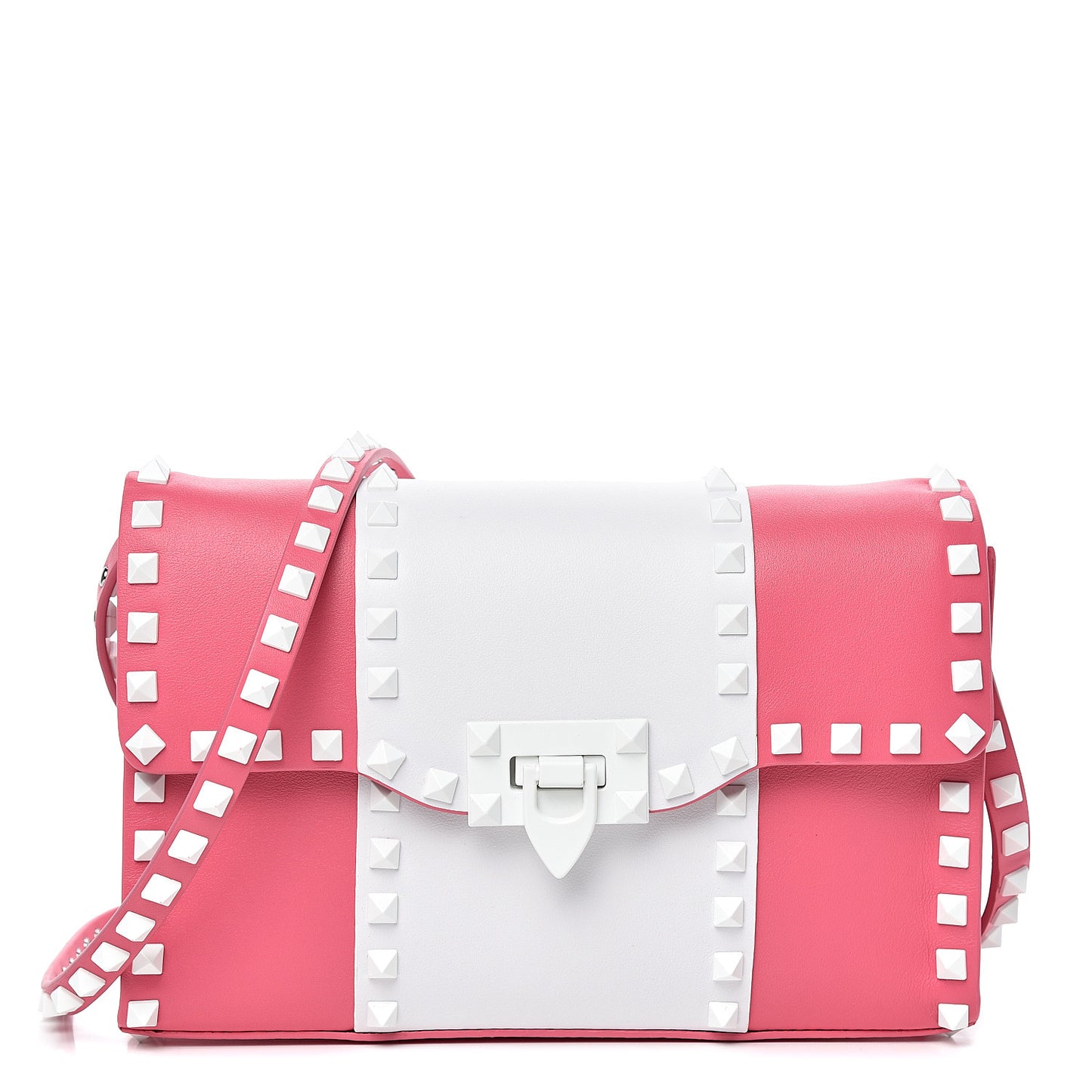 Vitello Colorblock Medium Free Rockstud Flip Lock Crossbody Bag Shadow Pink Optic White