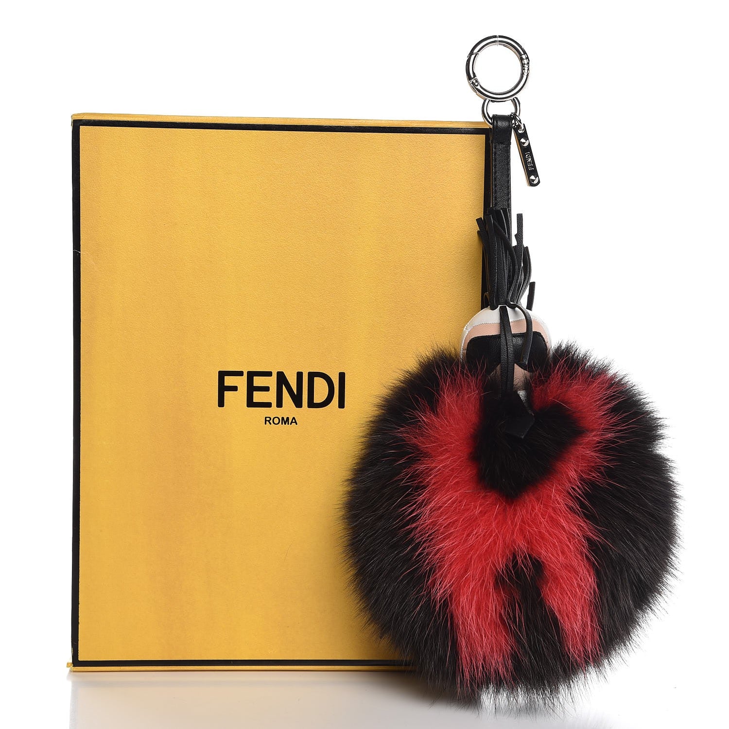 Fendi Fox Fur Shiny Nappa Bi-Color Super Karlito Pom Pom Bag Charm Moro Rosso Chiaro 4 of 4