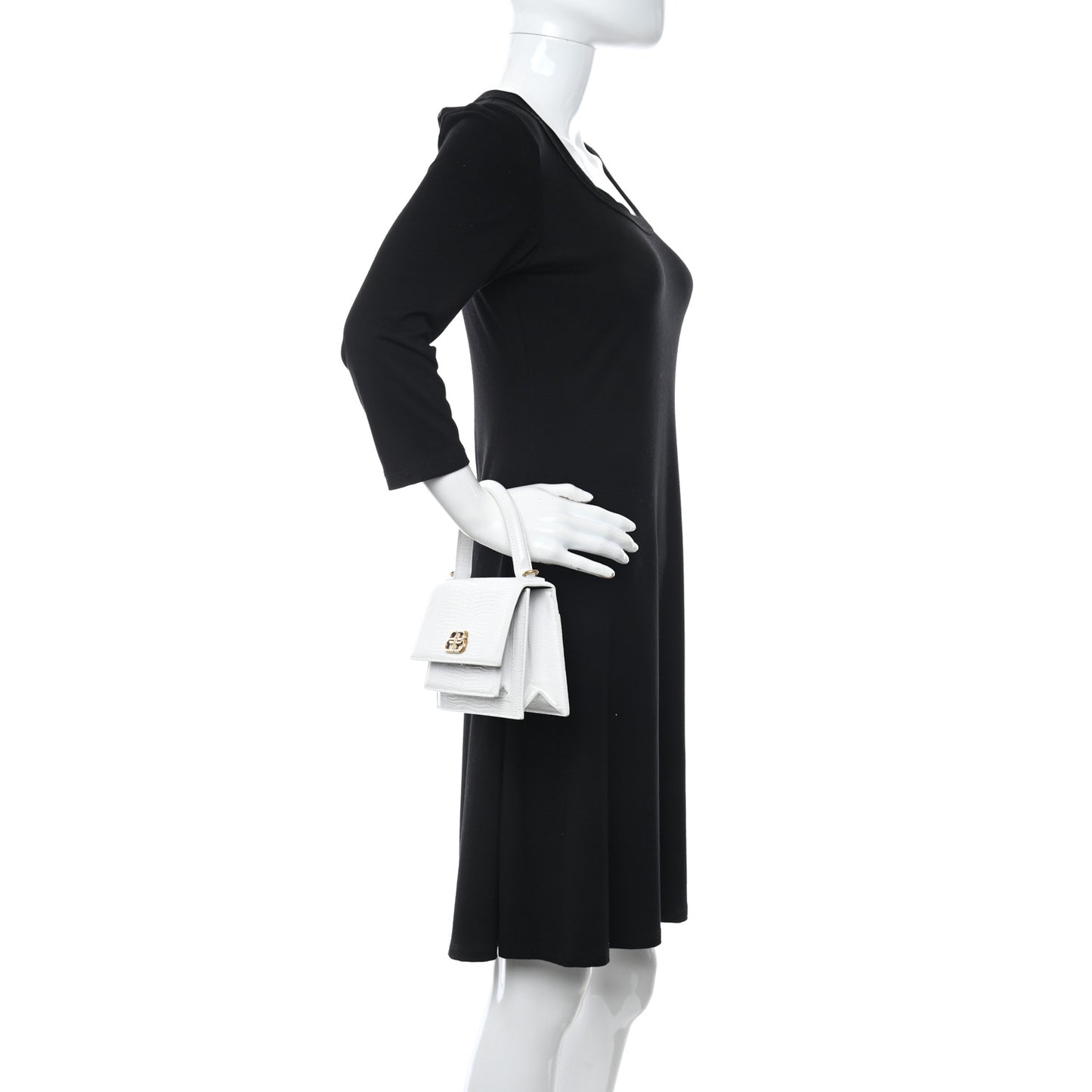 Patent Calfskin Lizard Embossed XS Sharp Top Handle Bag White