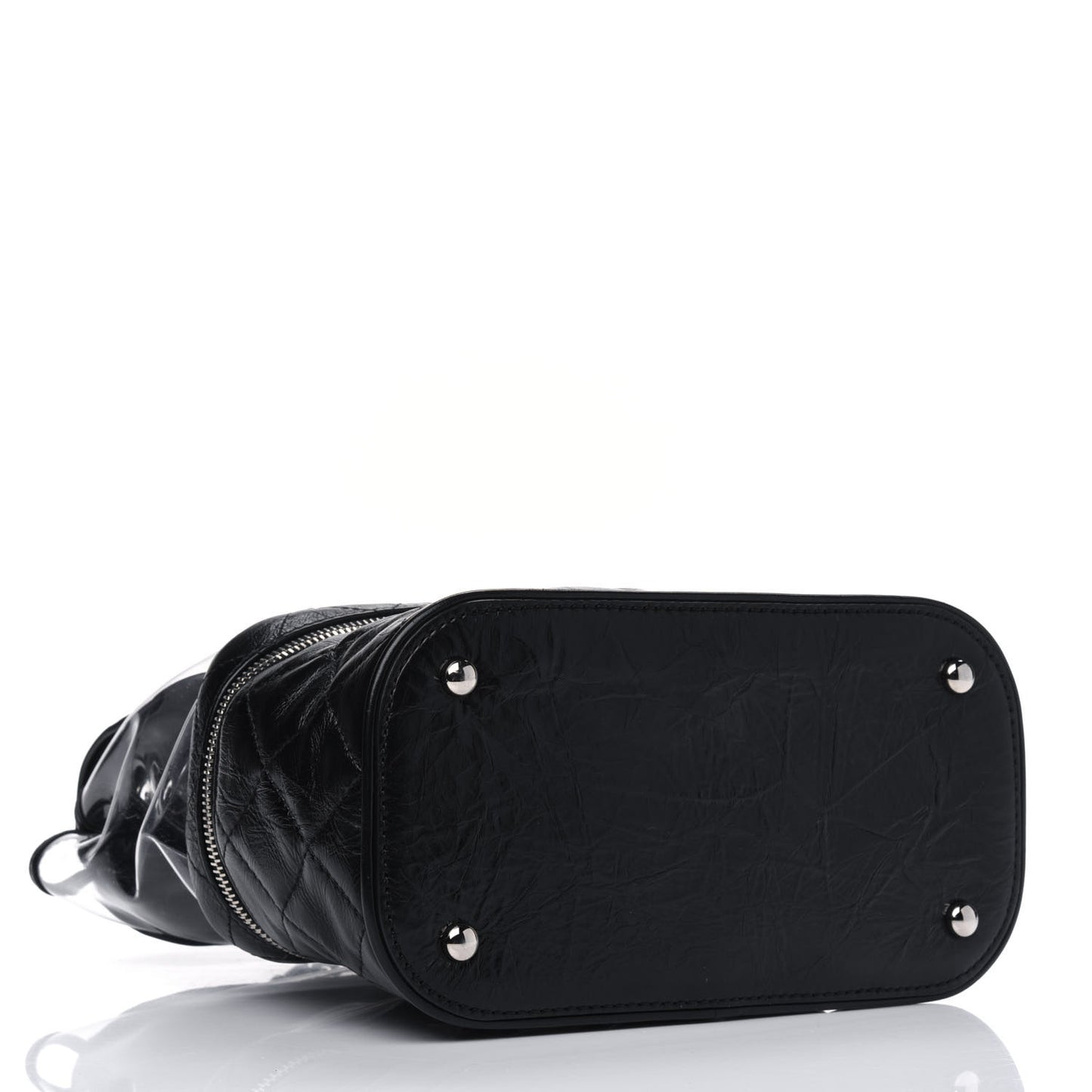 Crumpled Calfskin PVC Quilted Flap Black