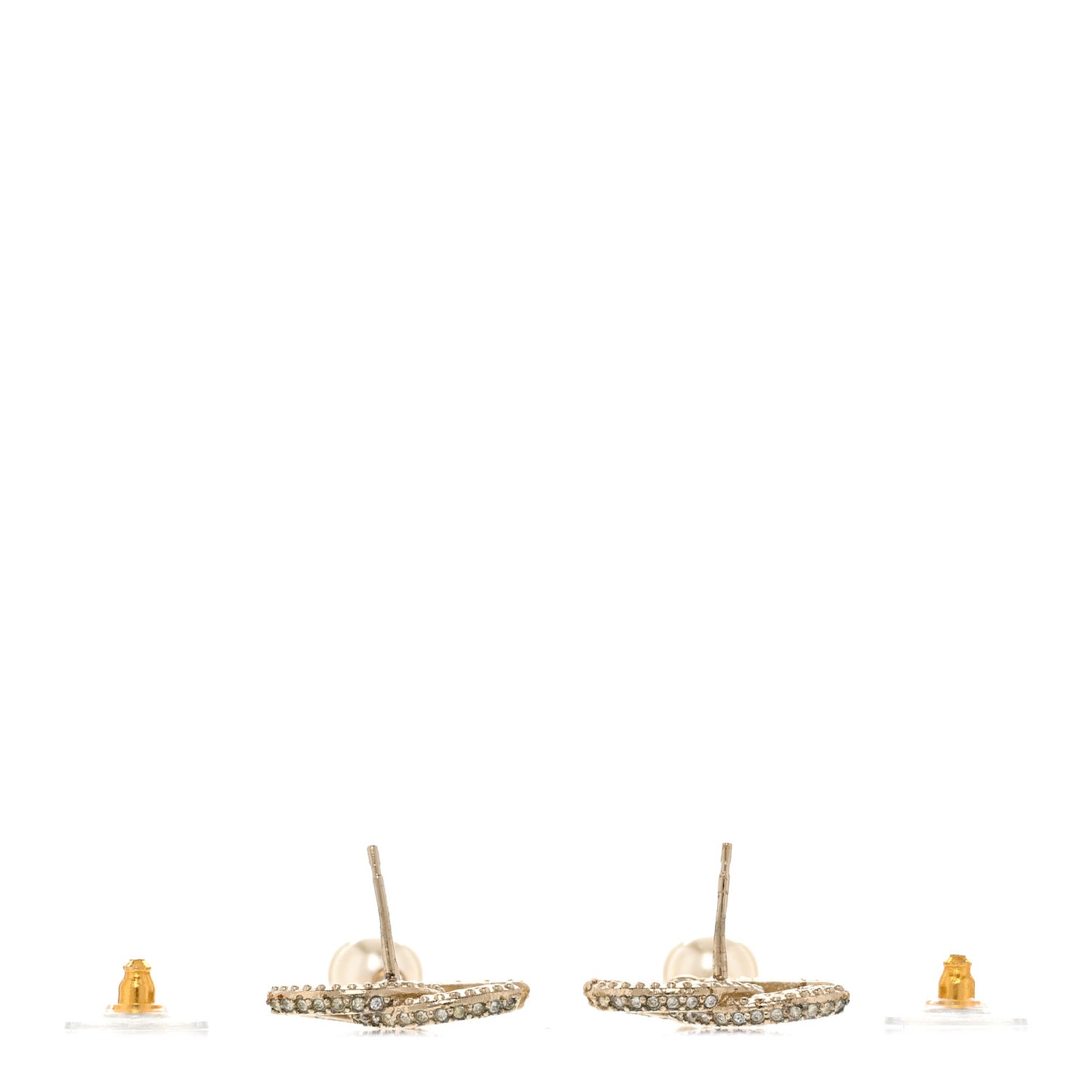Crystal Pearl CC Drop Earrings Gold