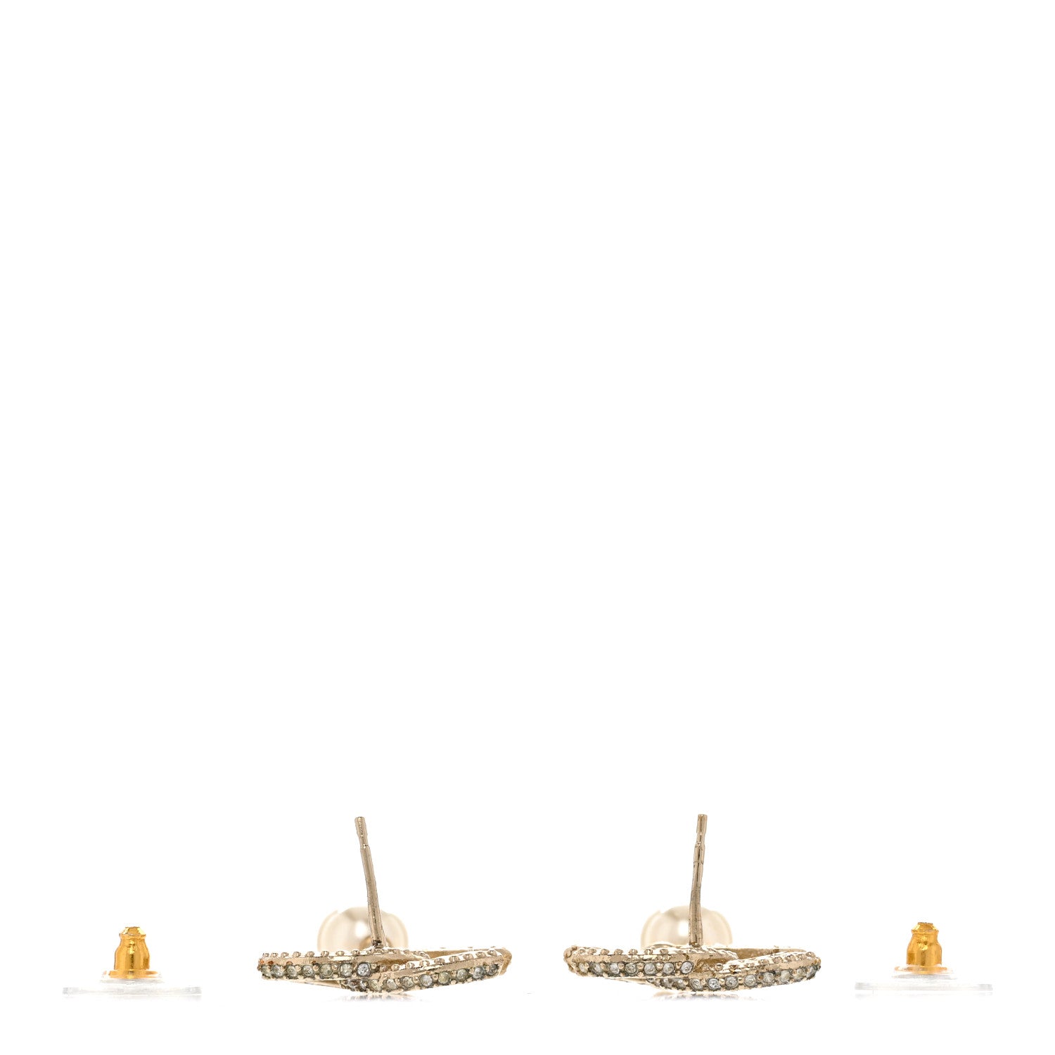 Chanel Crystal Pearl CC Drop Earrings Gold 3 of 5
