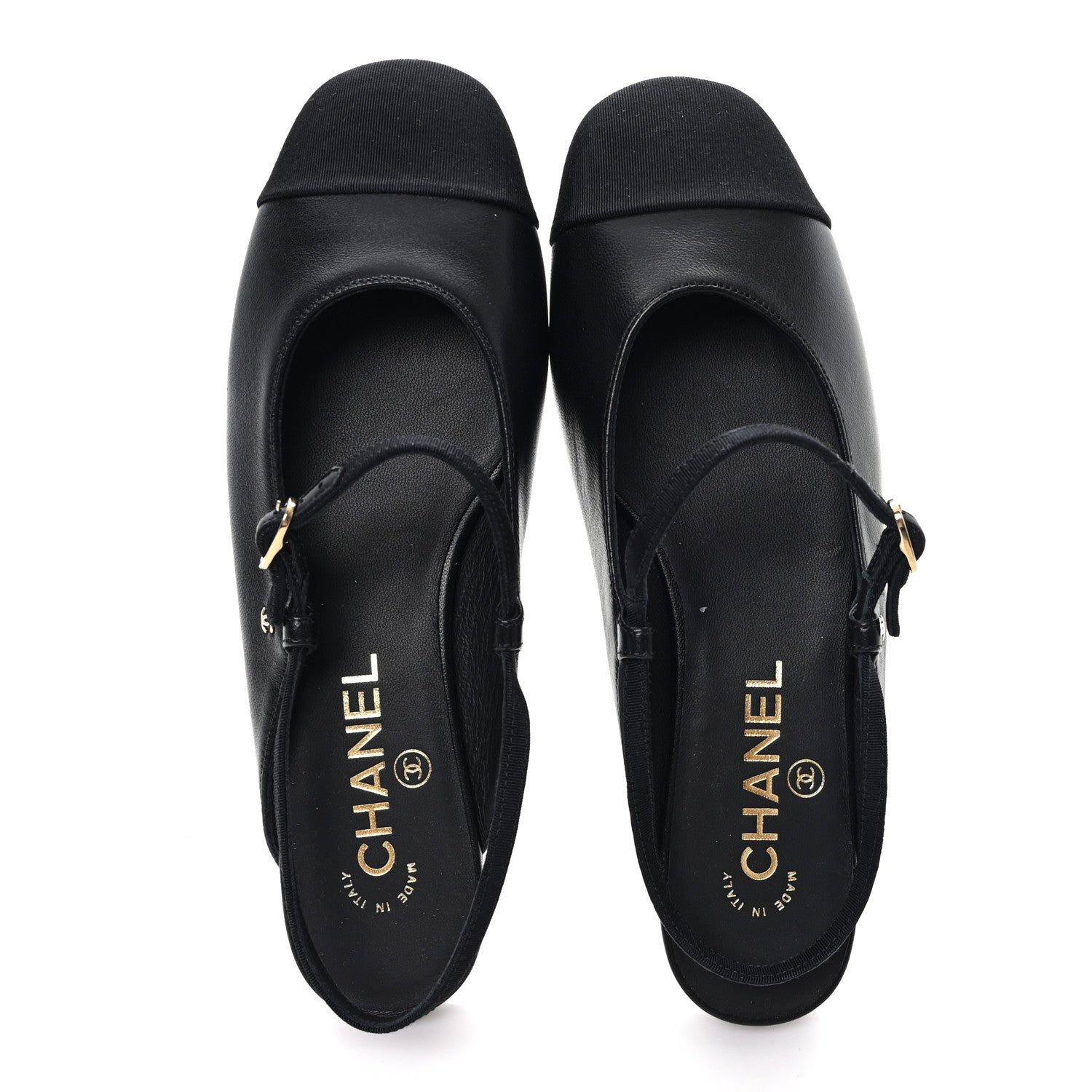 Chanel Lambskin Grosgrain Rounded Toe CC Slingback Flats 36.5 Black 2 of 9