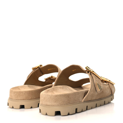 Prada Suede Buckle Slide Sandals 39.5 Ecru 4 of 8