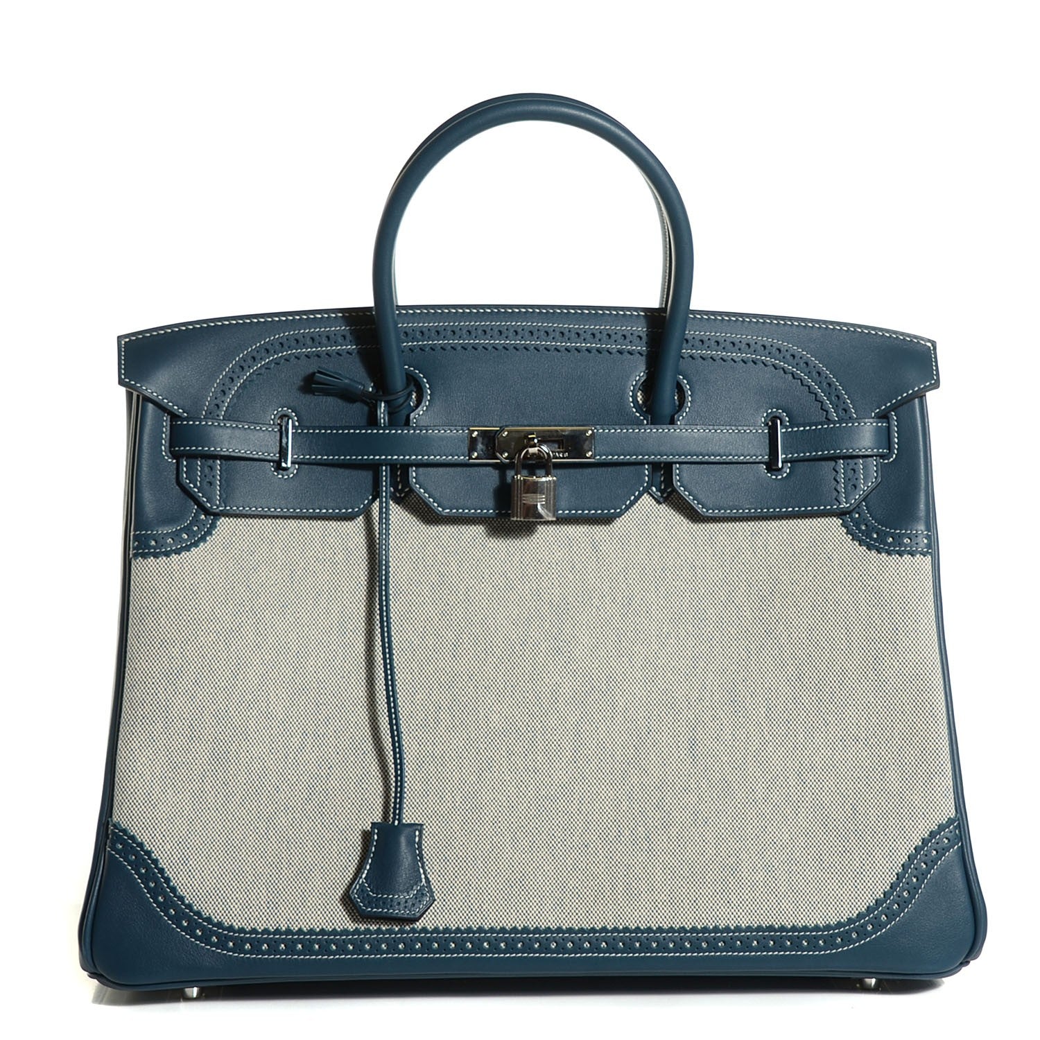 Hermes Swift Toile Ghillies Birkin 40 Bleu De Prusse 1 of 28