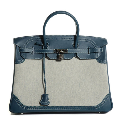 Hermes Swift Toile Ghillies Birkin 40 Bleu De Prusse 1 of 28