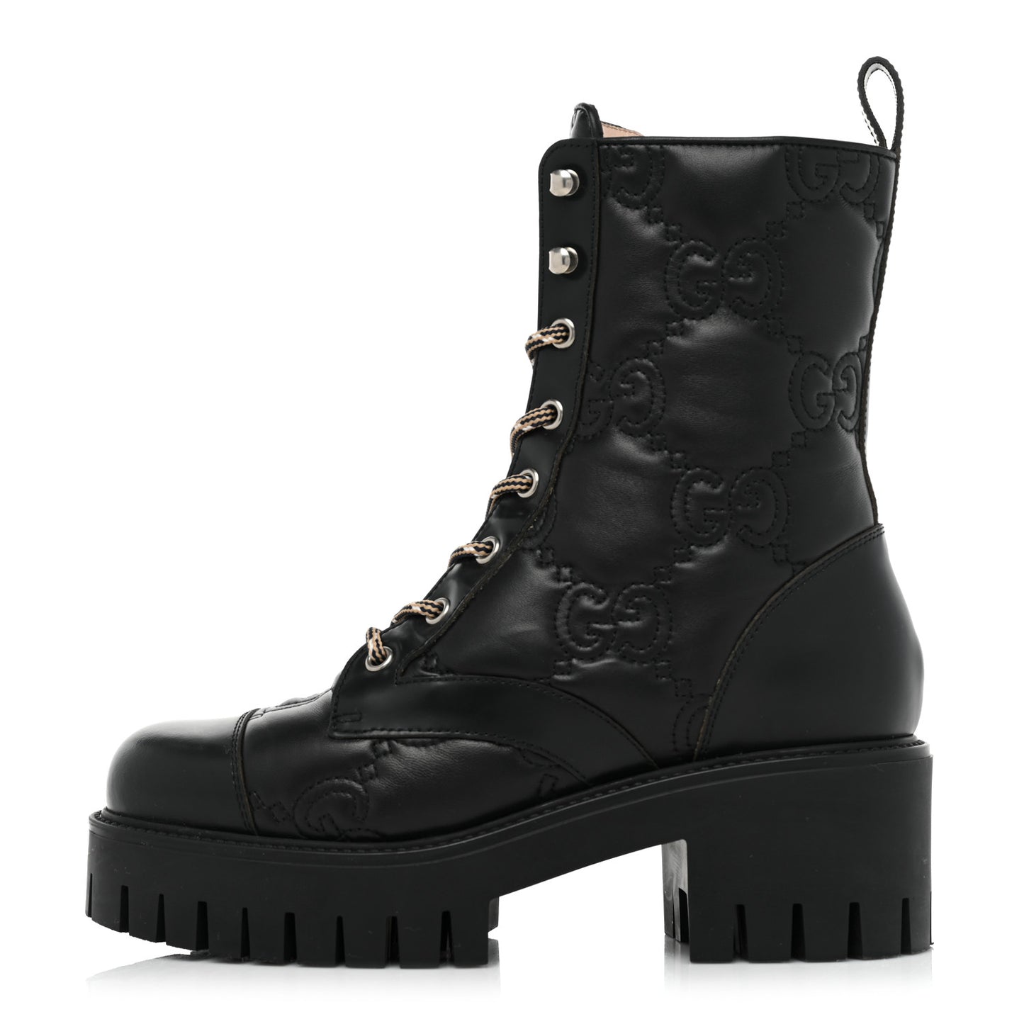 Cordovan Lux Nappa GG Matelasse Lace Up 60mm Combat Boots 36 Black
