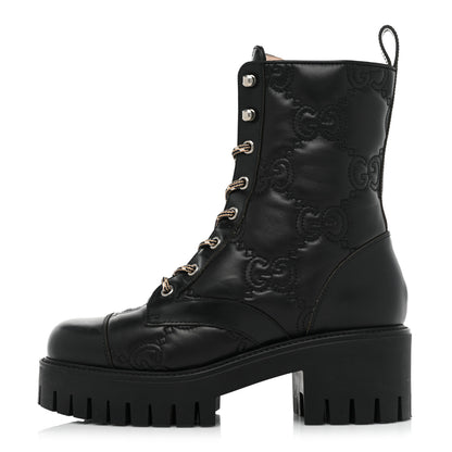 Gucci Cordovan Lux Nappa GG Matelasse Lace Up 60mm Combat Boots 36 Black 1 of 12