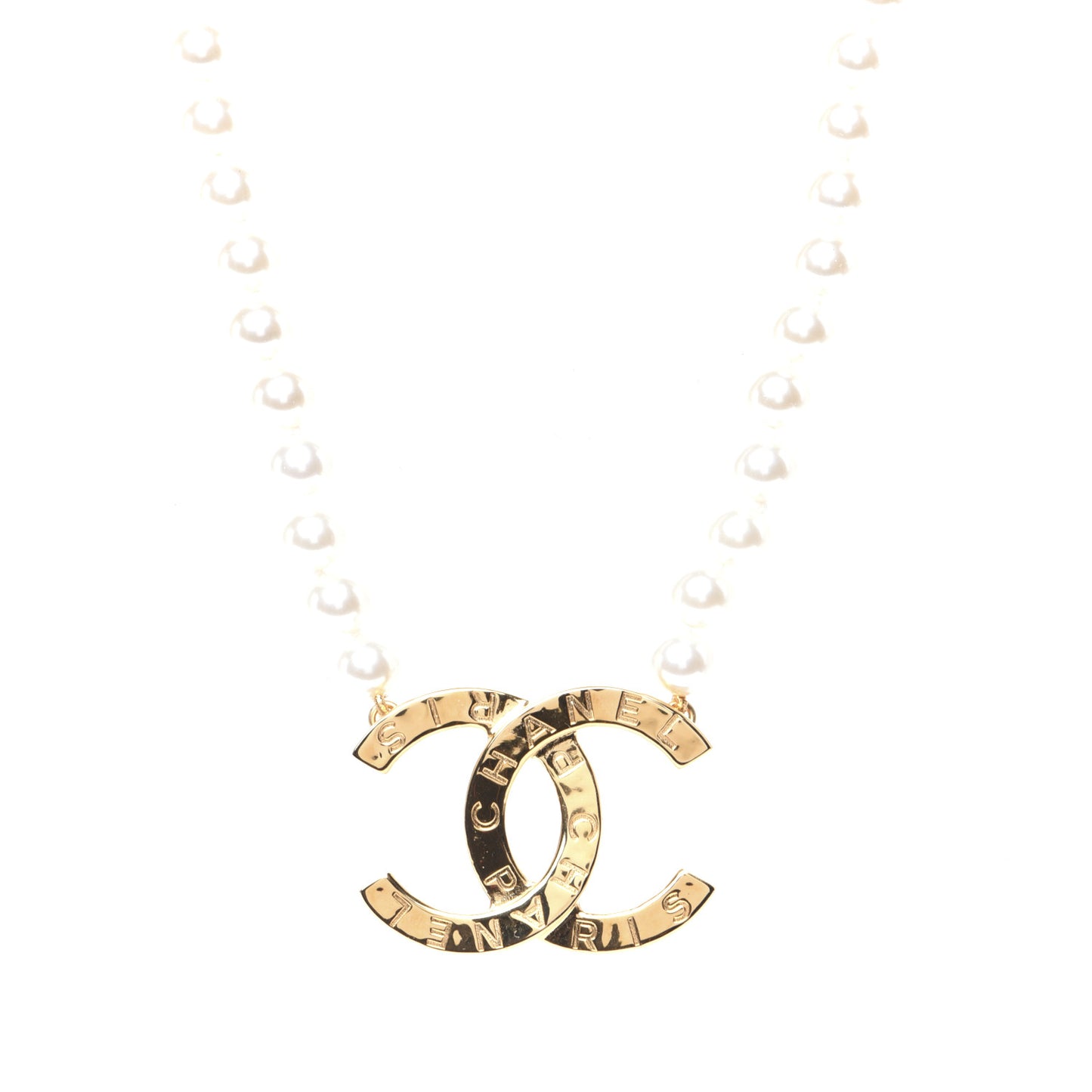 Pearl CC Paris Button Short Necklace Gold