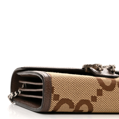 Gucci Monogram Jumbo GG Textured Dollar Calfskin Mini Dionysus Chain Wallet Camel Ebony New Acero 9 of 10