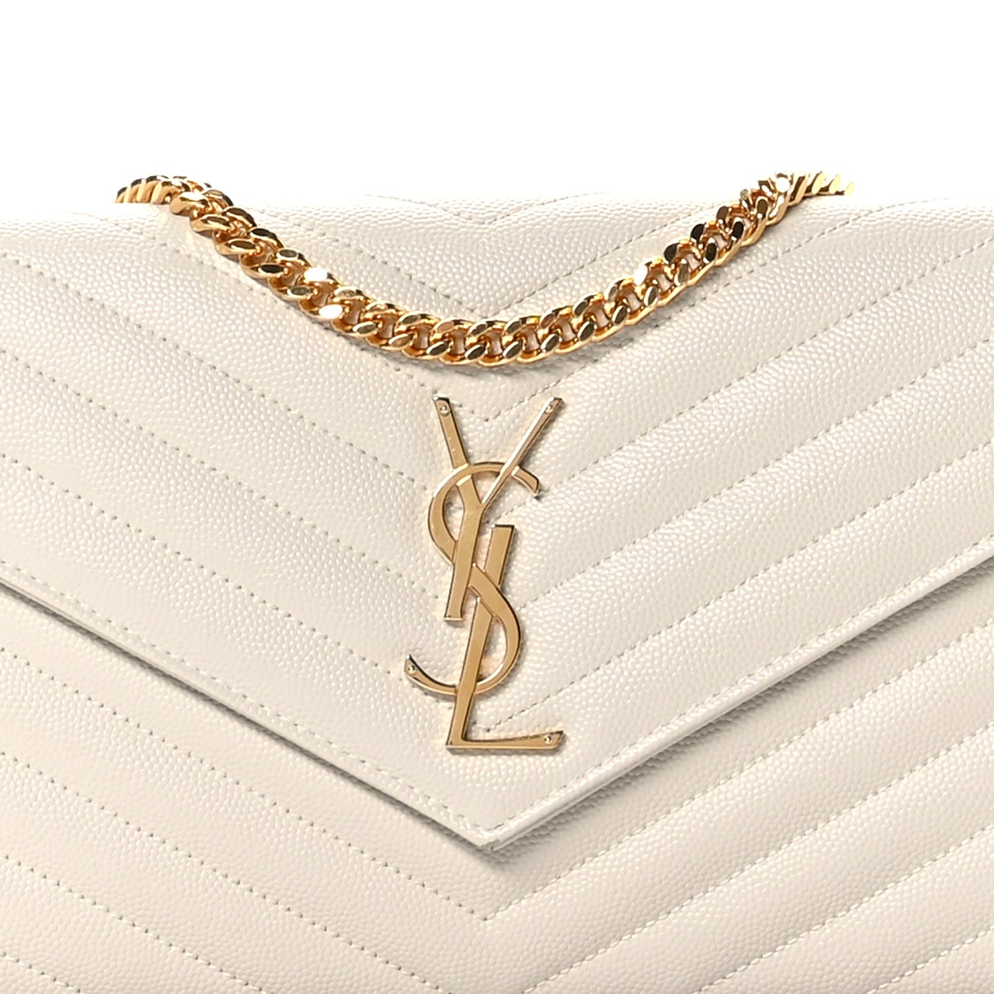 Grain De Poudre Matelasse Chevron Monogram Chain Wallet Crema Soft
