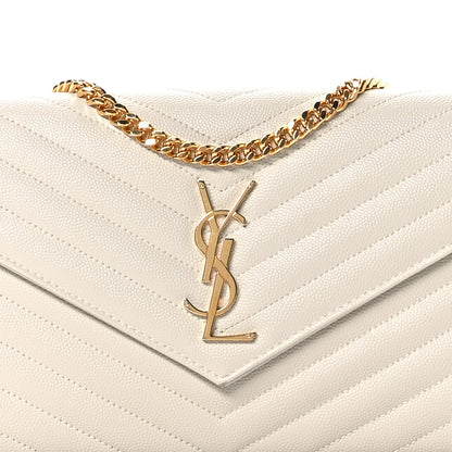 Saint Laurent Grain De Poudre Matelasse Chevron Monogram Chain Wallet Crema Soft 7 of 10