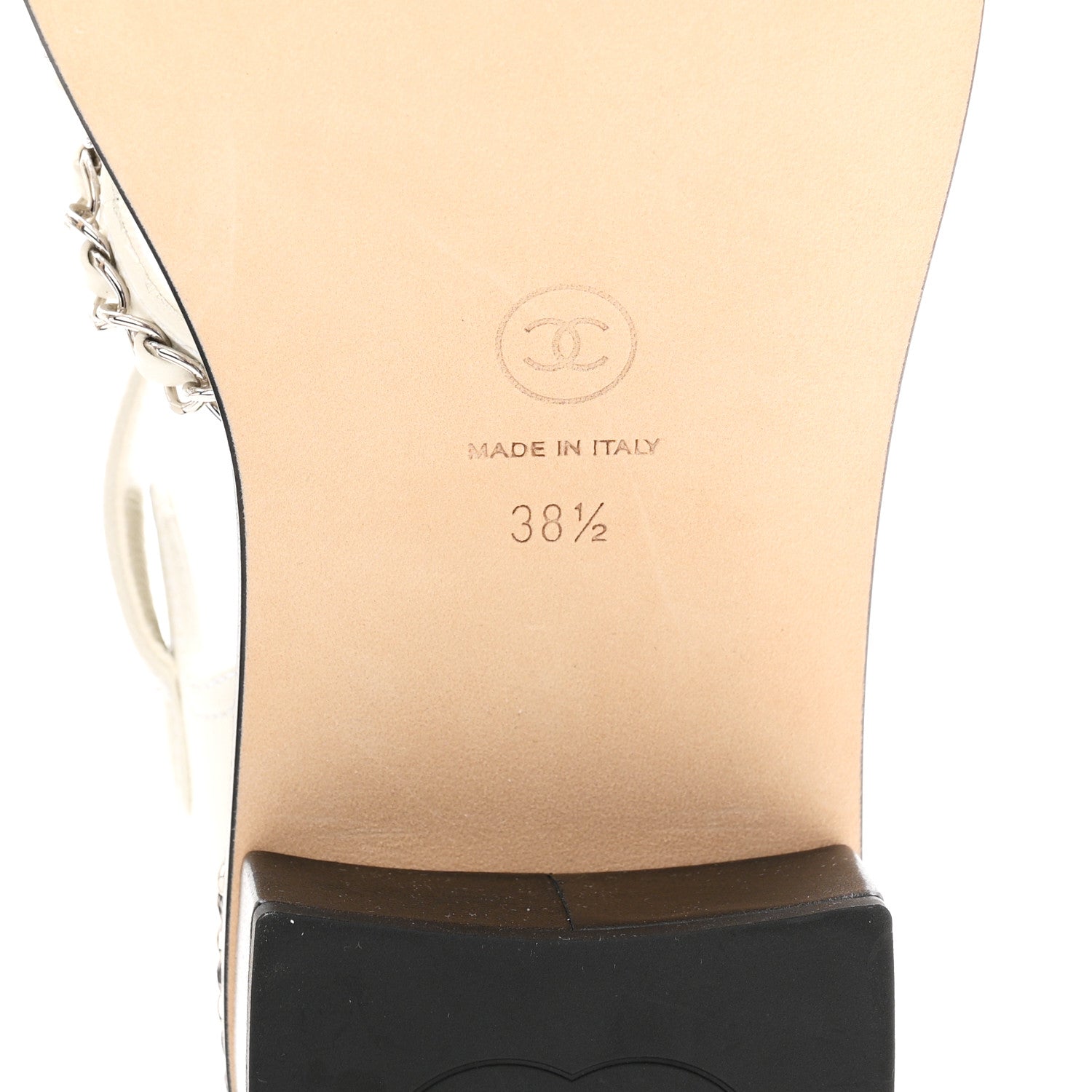 Chanel Lambskin Chain Cork Sandals 38.5 White 7 of 10