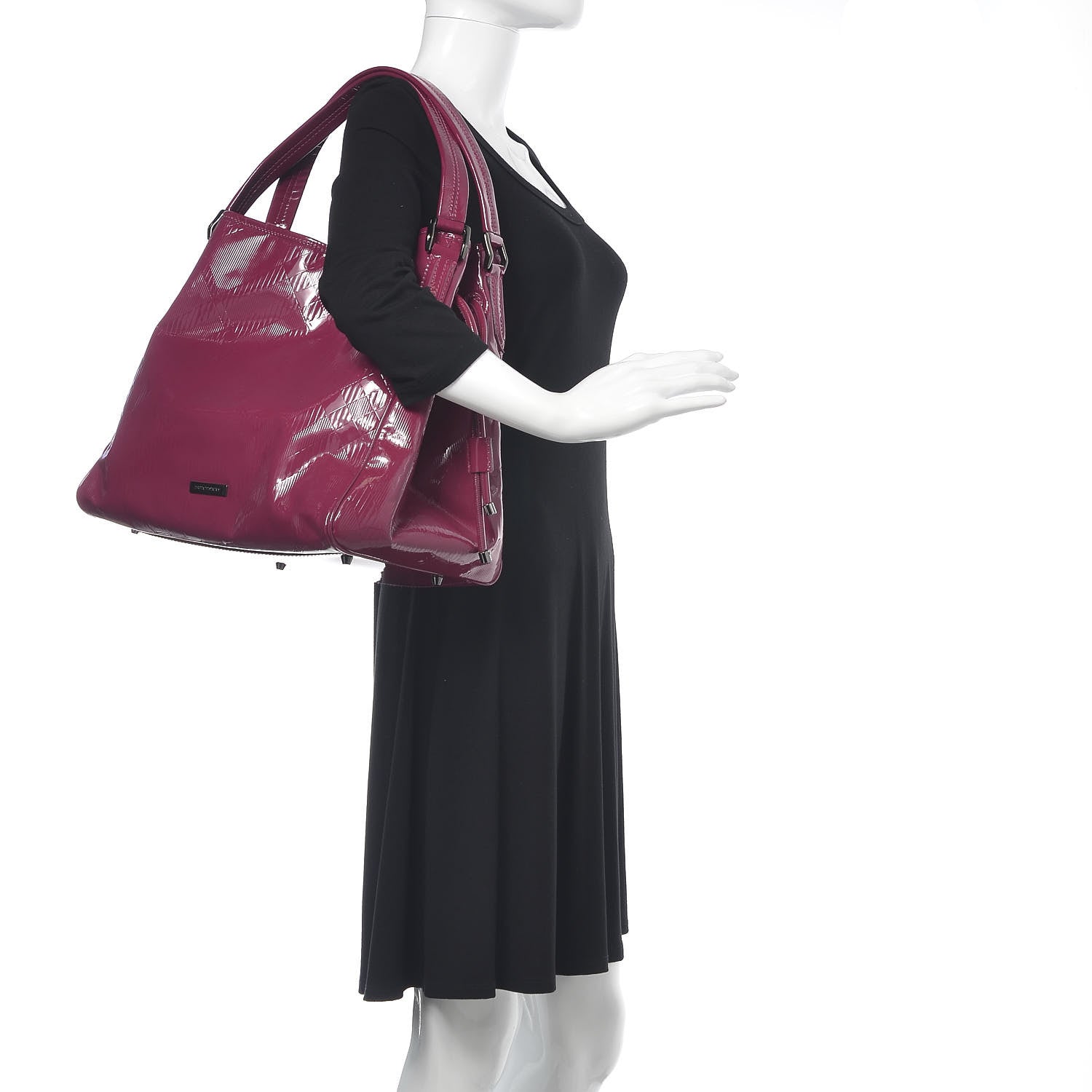 Burberry Patent Check Embossed Bilmore Tote Raspberry Sorbet 2 of 9