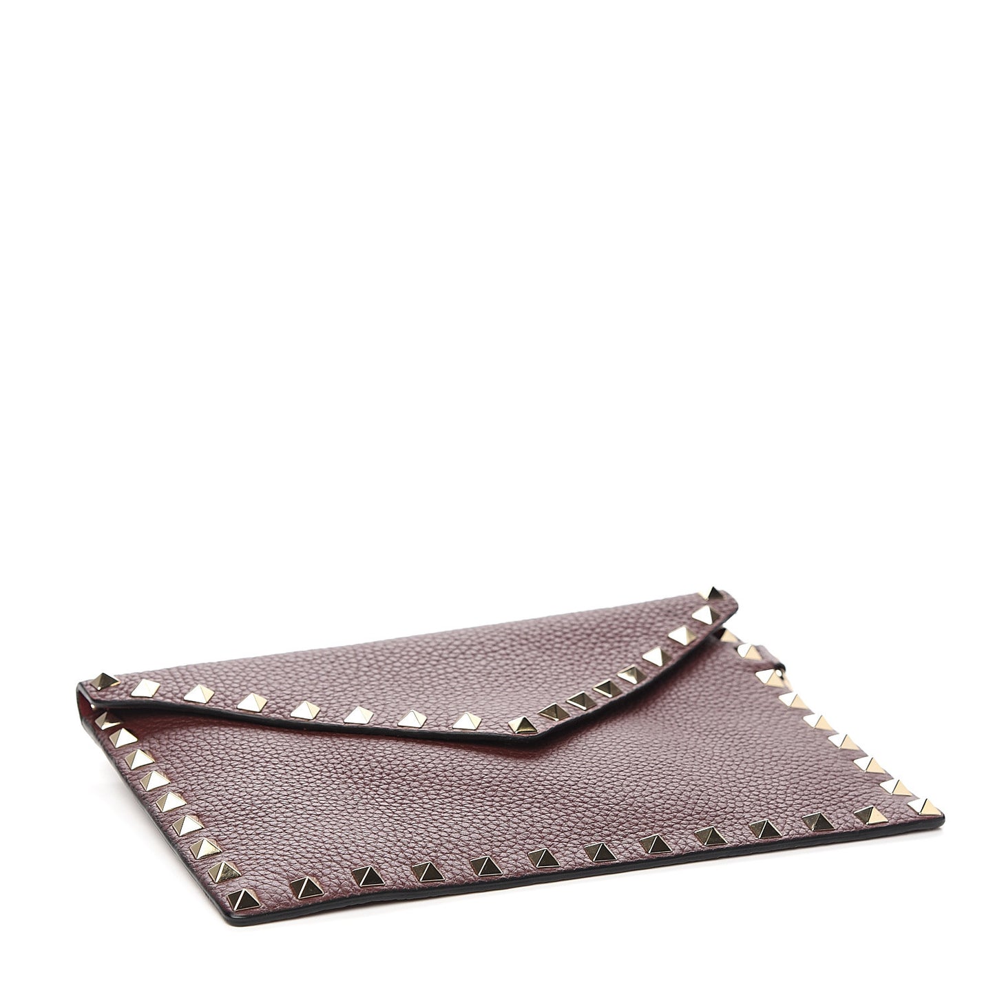 Pebbled Calfskin Medium Rockstud Envelope Flat Wristlet Pouch Rubin