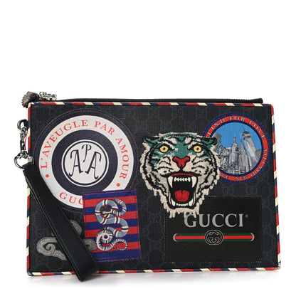 Gucci GG Supreme Monogram Night Courrier Zip Wristlet Pouch Black Multicolor 1 of 6