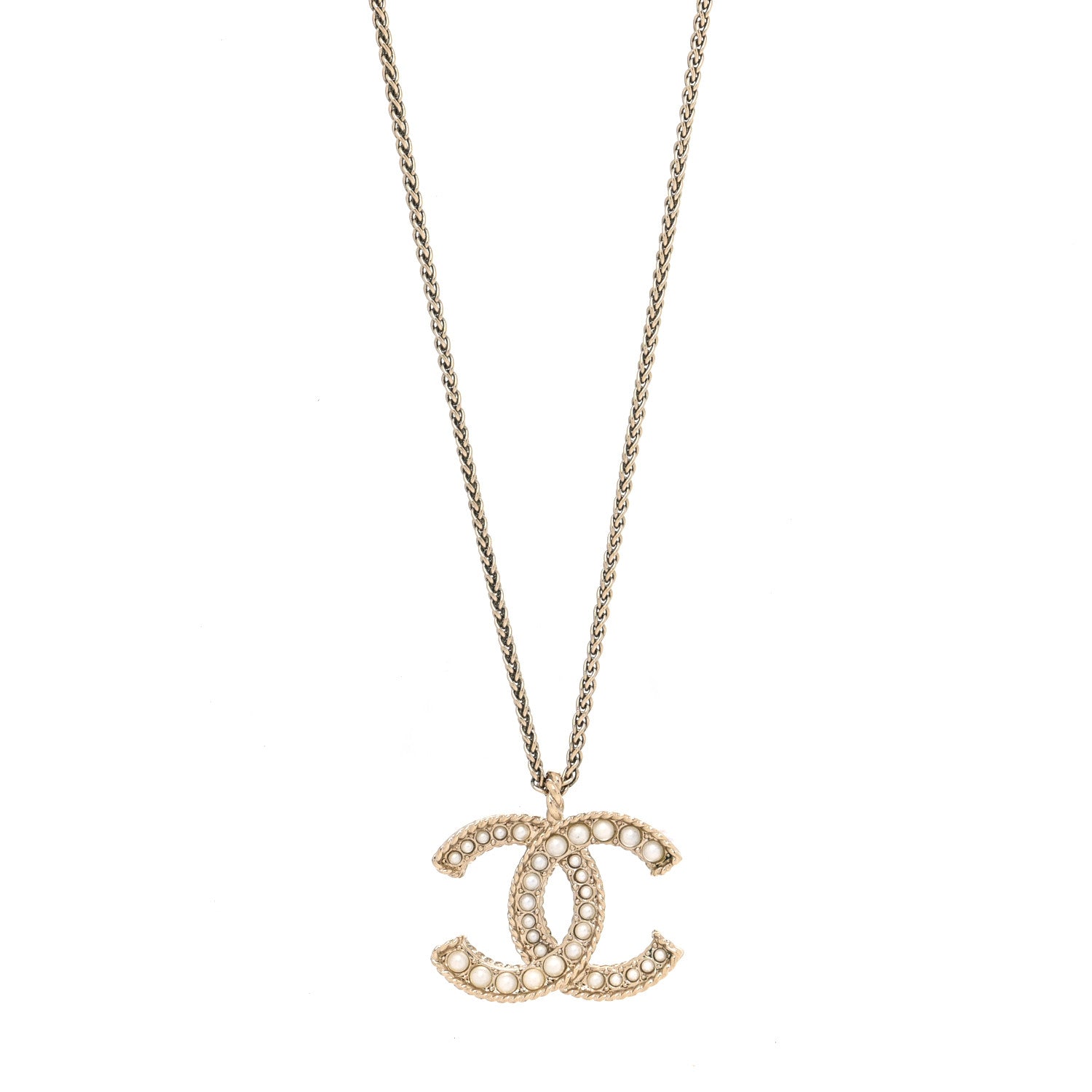 Chanel Pearl CC Pendant Necklace Light Gold 1 of 5