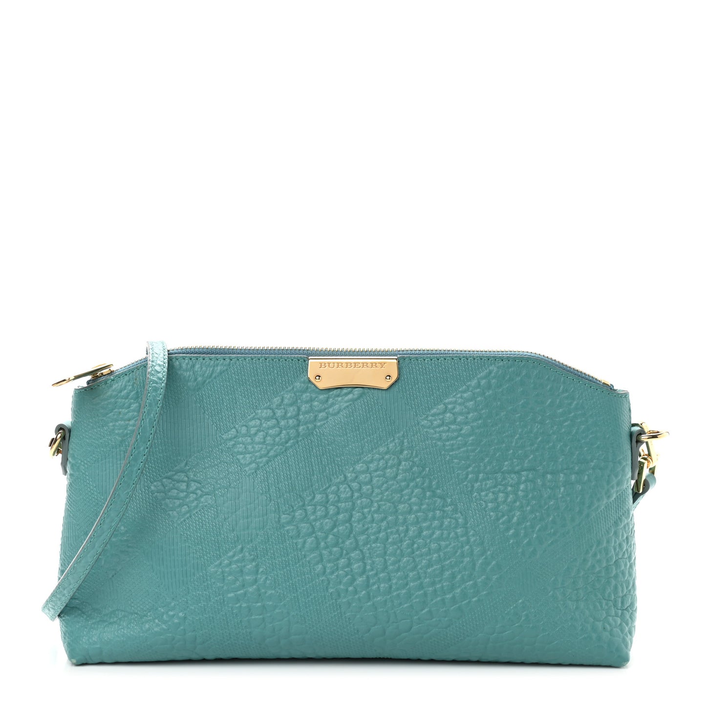 Signature Grain Calfskin Check Embossed Small Chichester Crossbody Clutch Bag Aqua Green