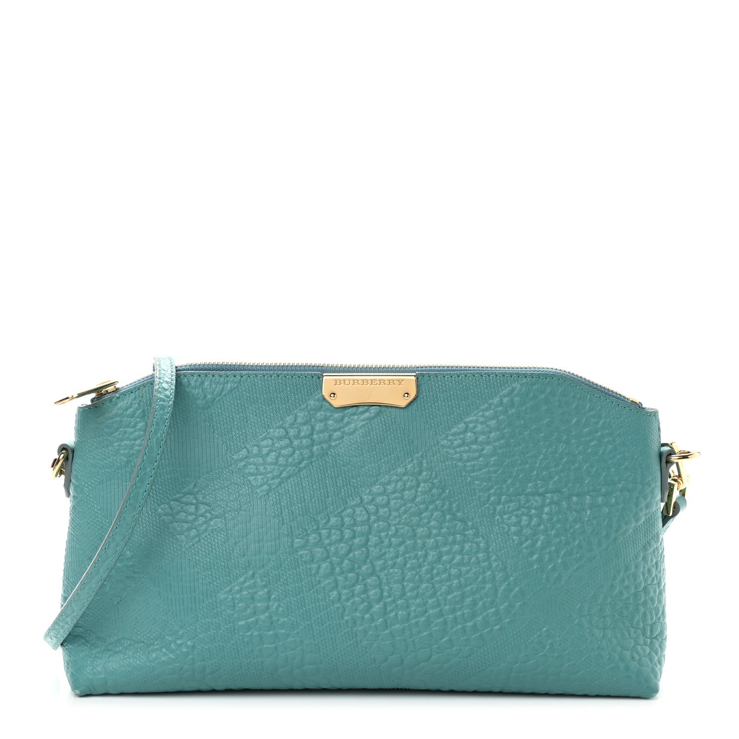 Burberry Signature Grain Calfskin Check Embossed Small Chichester Crossbody Clutch Bag Aqua Green 1 of 13