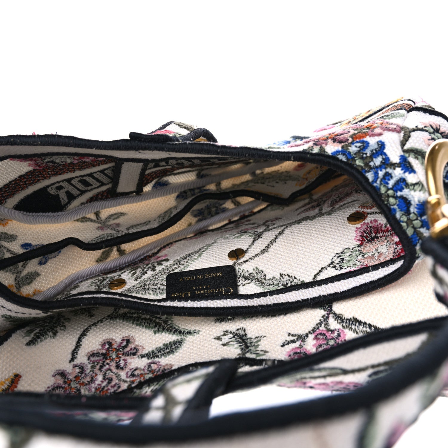 Christian Dior Canvas Embroidered Petites Fleurs Saddle Bag White Multicolor 5 of 11