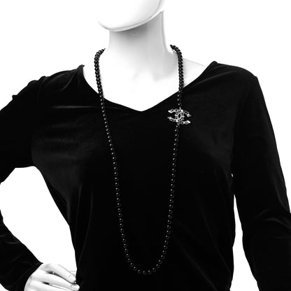 Chanel Ruthenium Baguette Crystal CC Beaded Long Necklace Black 2 of 7