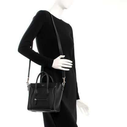 Celine Drummed Calfskin Nano Luggage Black 3 of 12