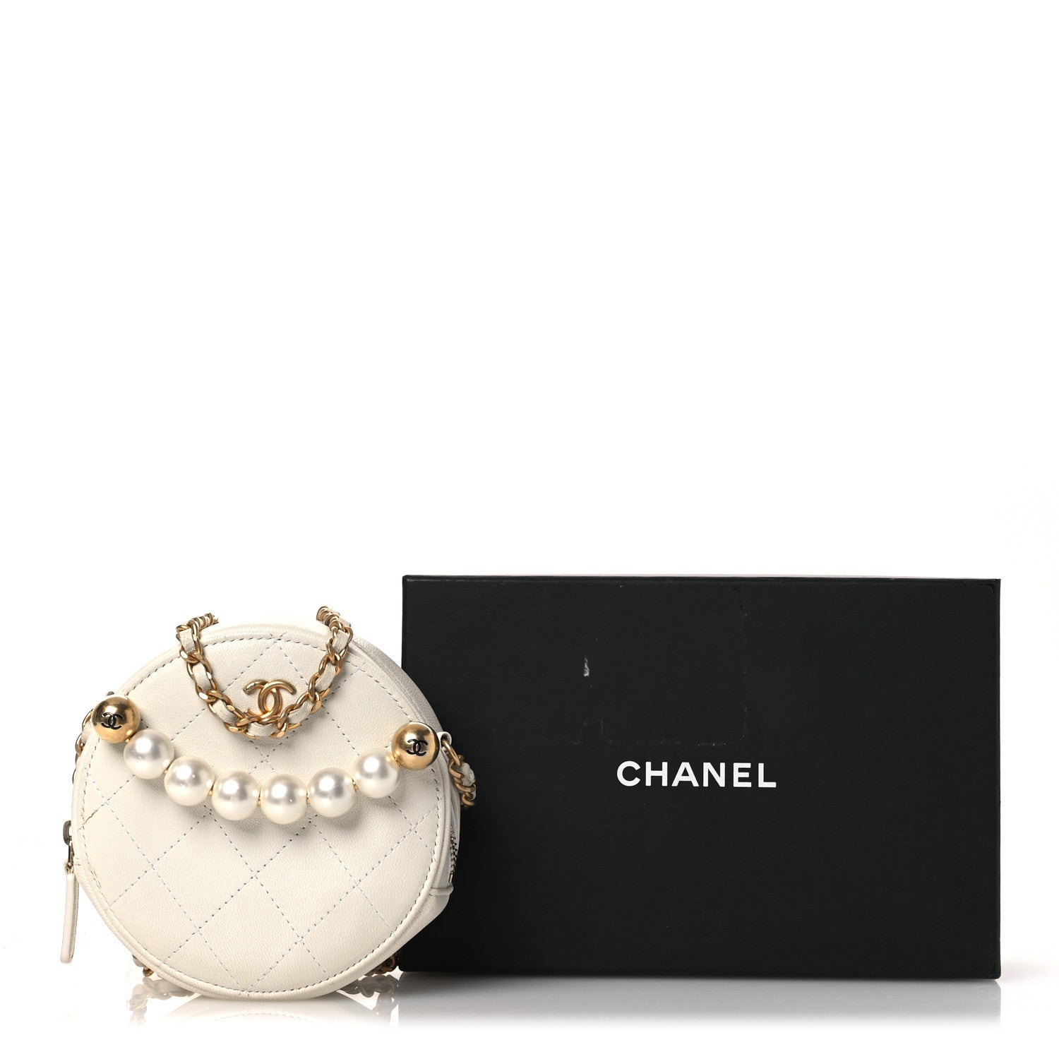 Chanel Lambskin Quilted Pearl Round Clutch With Chain White 11 of 11