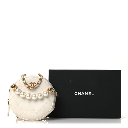 Chanel Lambskin Quilted Pearl Round Clutch With Chain White 11 of 11