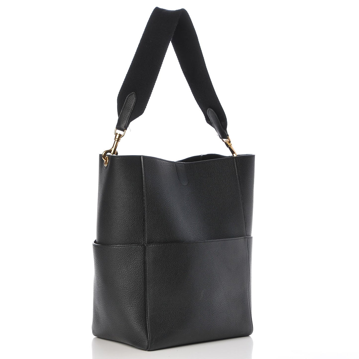 Soft Grained Calfskin Sangle Bucket Bag Black