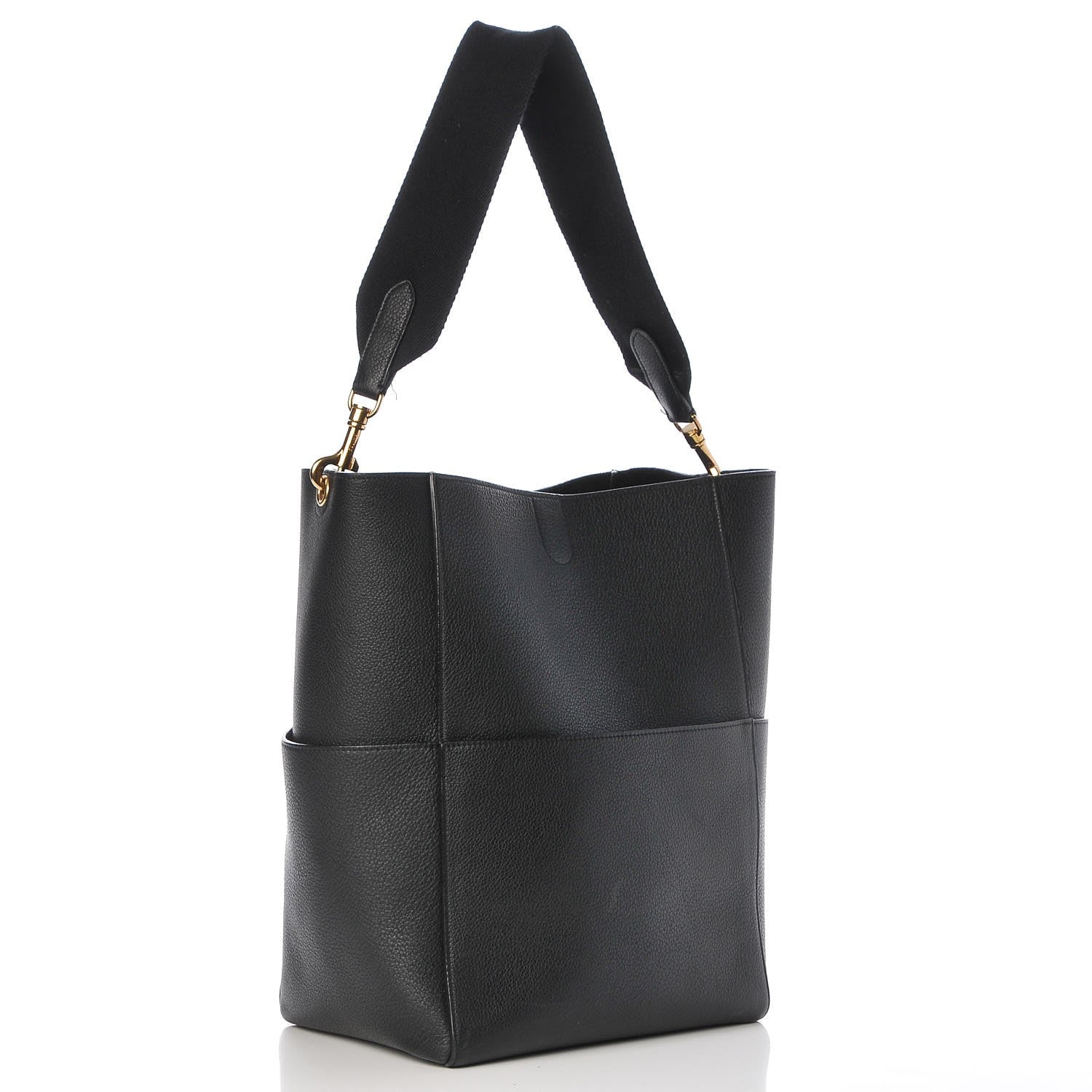 Celine Soft Grained Calfskin Sangle Bucket Bag Black 3 of 10