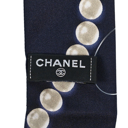 Chanel Silk Pearl CC Slim Bandeau Scarf Dark Navy 3 of 3